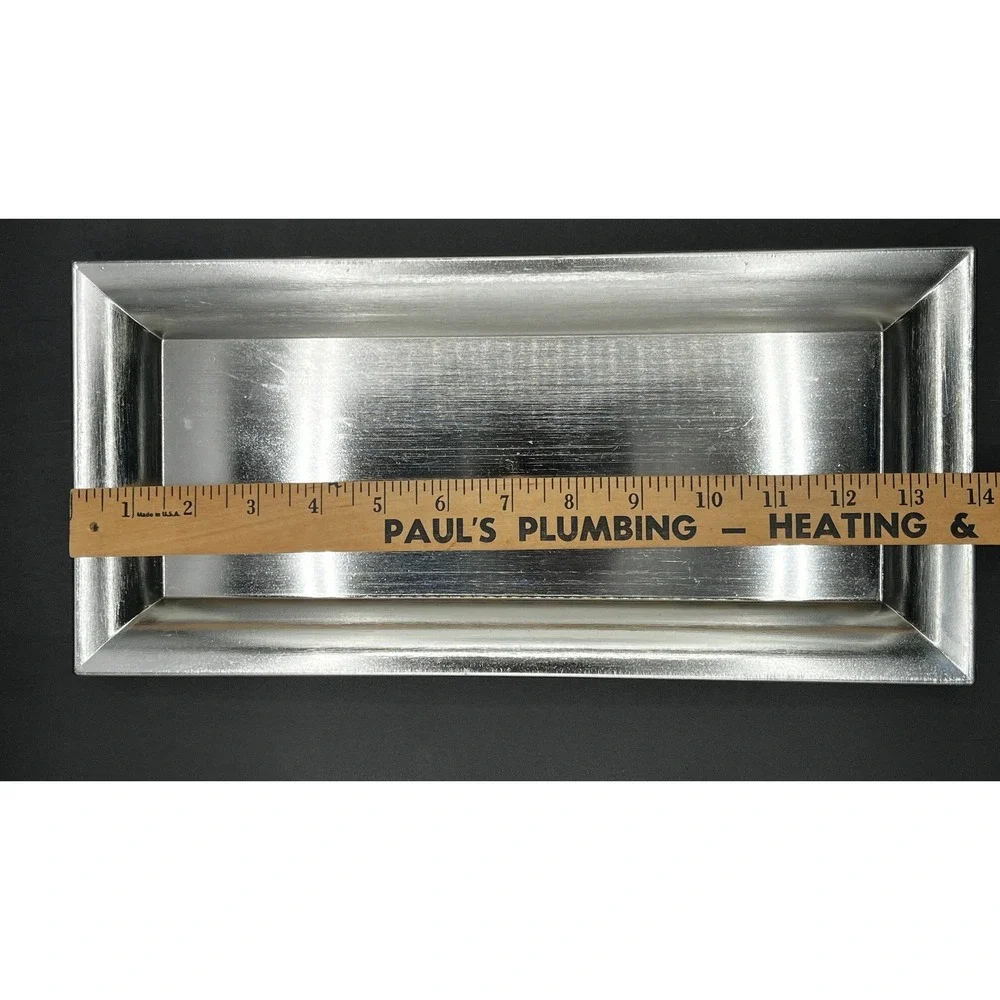 Heavy Plastic Silver Rectangular Decorative Tray Brushed Metallic 14x6.5
